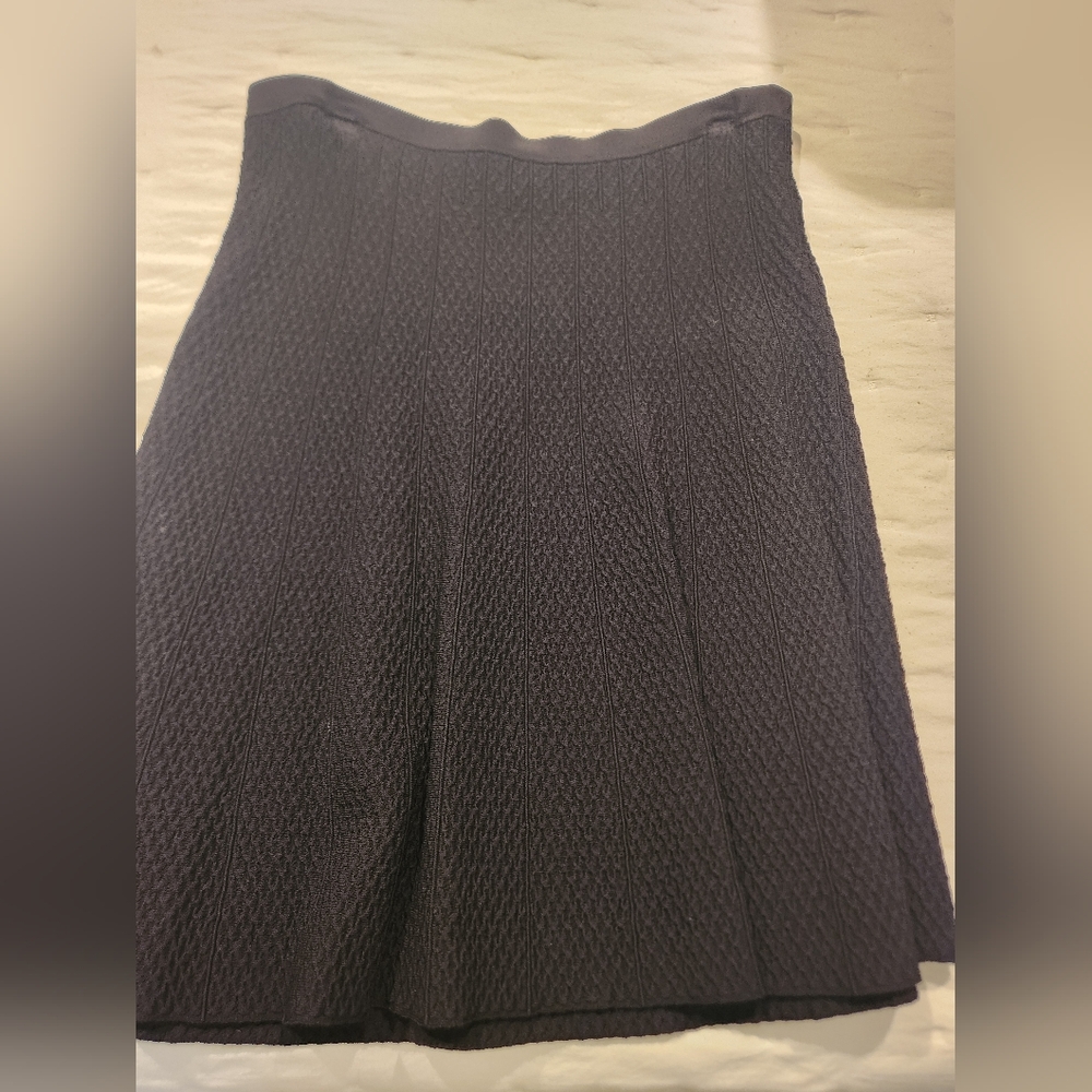 Cabi Womens Amelie Skater Circle Skirt Textured Ribbed Flare Black Knit Size M